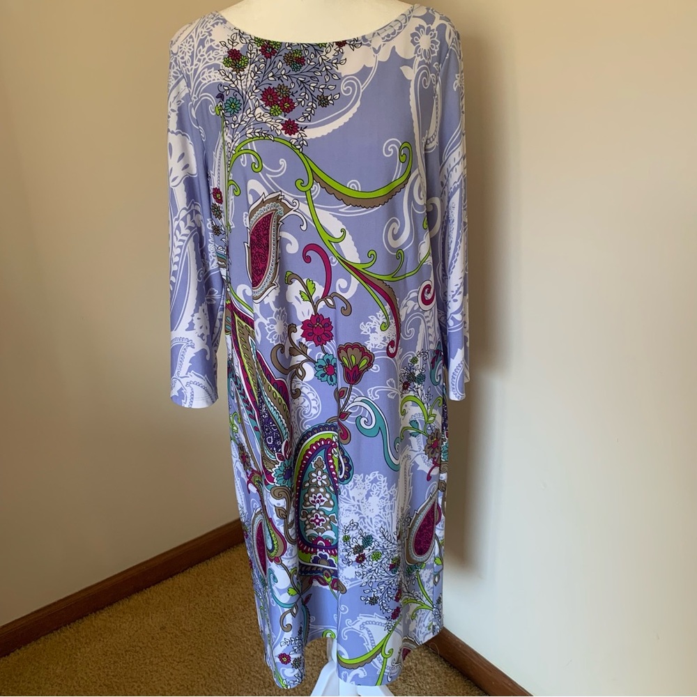 London Times Periwinkle Midi Long Sleeve Dress Size 14 EUC